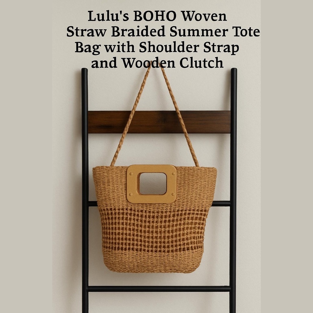Lulus Boho Straw Braided Summer Tote Bag with Strap or Wooden Clutch Option.